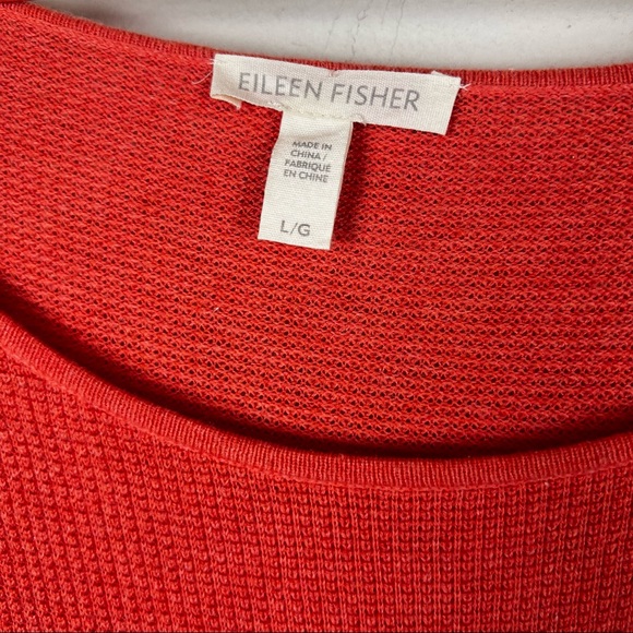 Eileen Fisher Orange Waffle Knit Thermal Organic Cotton & Cashmere Blend FLAWED - Picture 4 of 5